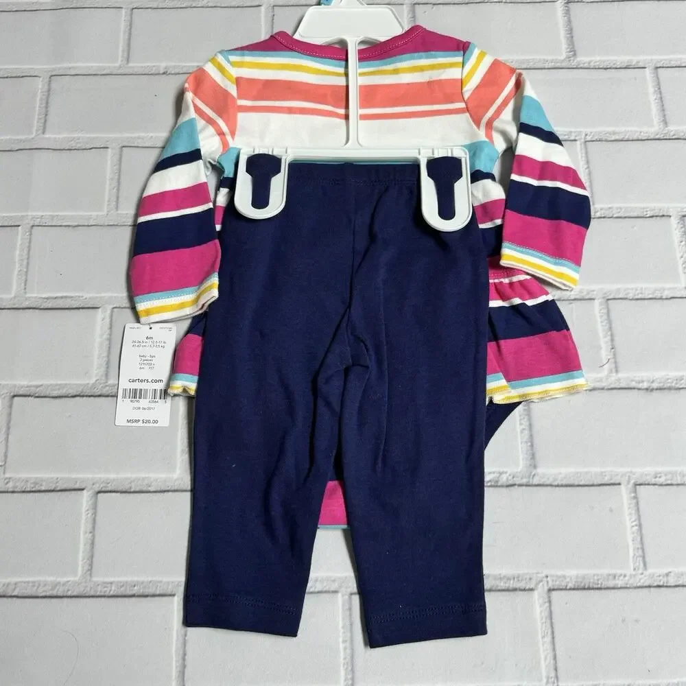 Carter's Striped Peplum Bodysuit & Leggings Set Baby Girls Size 6 Months